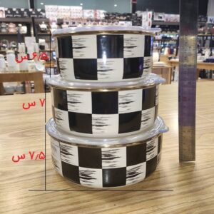 ست نگهدارنده غذا 3 تایی لعابی آجار طرح شطرنجی xap-21-0517