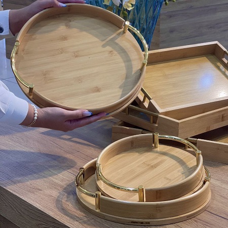 سینی پذیرایی دسته طلایی بامبو 3 تایی KİT_146 سینی پذیرایی دسته طلایی بامبو 3 تایی KİT_146