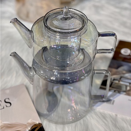 کتری و قوری پیرکس روی هم دودی هفت رنگ kit-844 کتری و قوری پیرکس روی هم دودی هفت رنگ kit-844