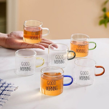 فنجان پیرکس دسته رنگی GOOD MORNING kit-806 (8) فنجان پیرکس دسته رنگی GOOD MORNING kit-806