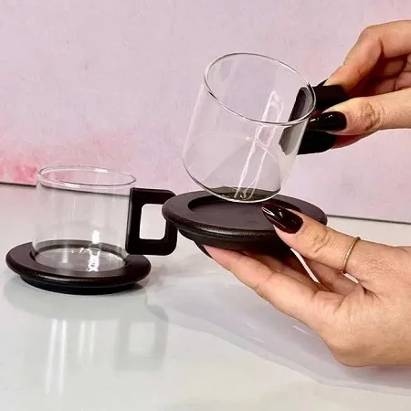 فنجان قهوه و چایی پیرکس با زیره چوبی KIT-2048 (4) فنجان قهوه و چایی پیرکس با زیره چوبی KIT-2048