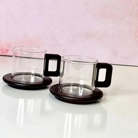 فنجان قهوه و چایی پیرکس با زیره چوبی KIT-2048 (5) فنجان قهوه و چایی پیرکس با زیره چوبی KIT-2048