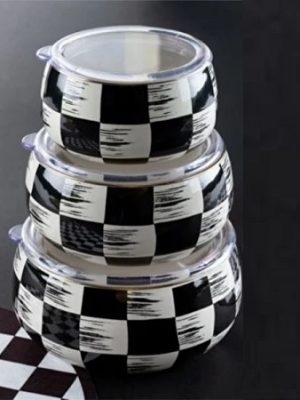 ظرف نگهدارنده غذا 3 تایی لعابی آجار طرح شطرنجی xap-22-0236